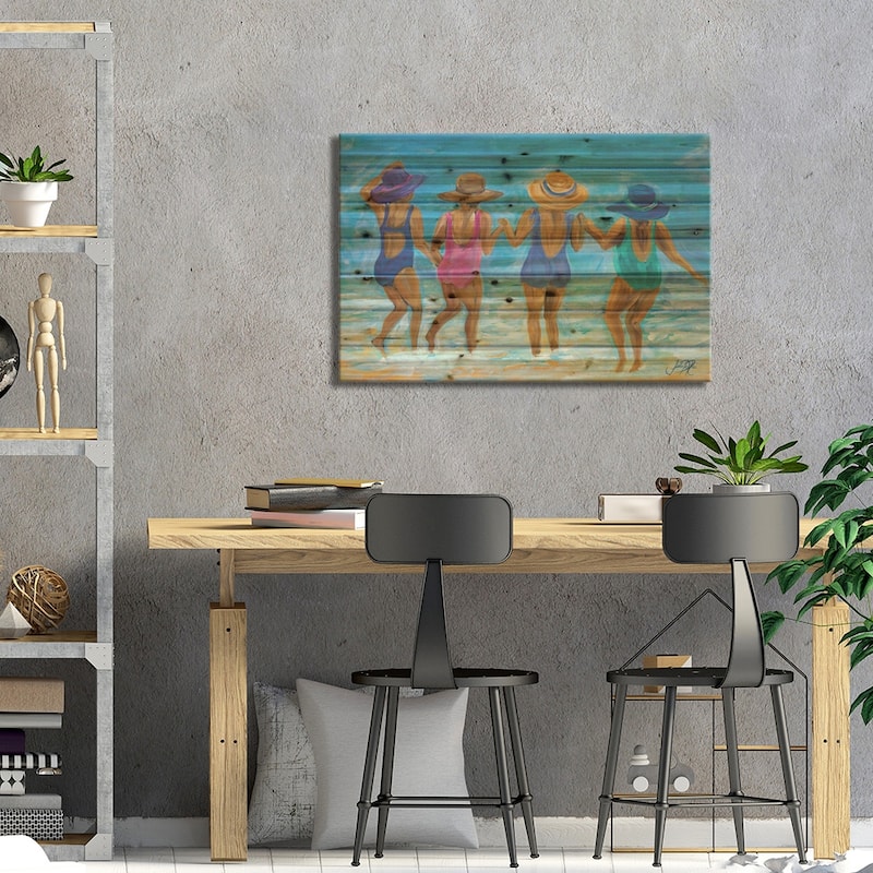Ladies on the Beach I Print On Wood by Julie Derice - Multi-Color