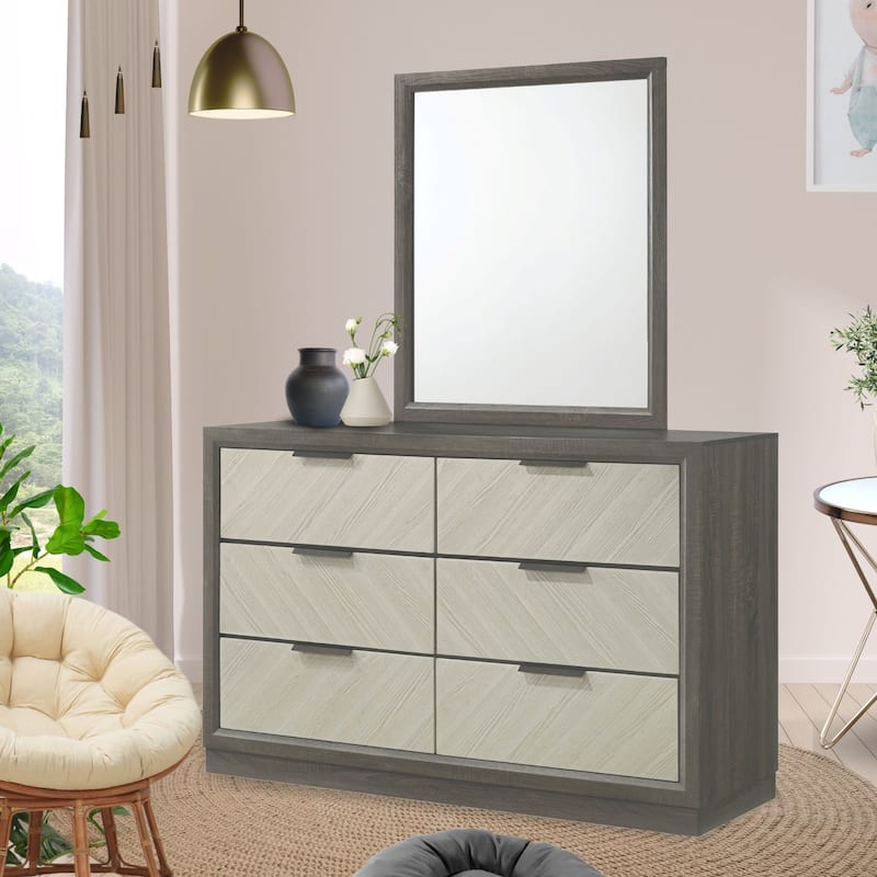 Visalia White/Grey Solid Wood 6-Drawer Dresser with Mirror Set - White / Grey