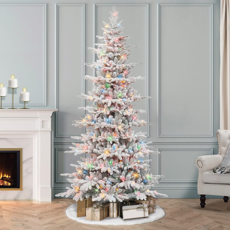 Puleo International 7.5 ft. Pre-Lit Slim Flocked Artificial Utah Fir Tree - Green