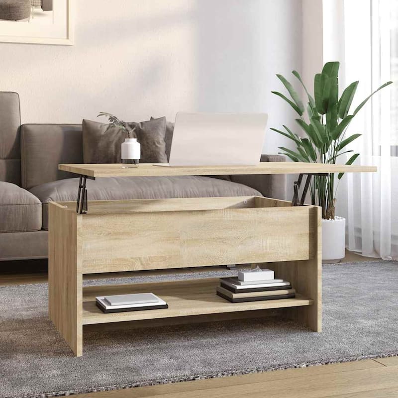 vidaXL Coffee Table Lift Top End Table Accent Side Sofa Table Engineered Wood - 31.5" x 19.7" x 16.7" - Sonoma oak