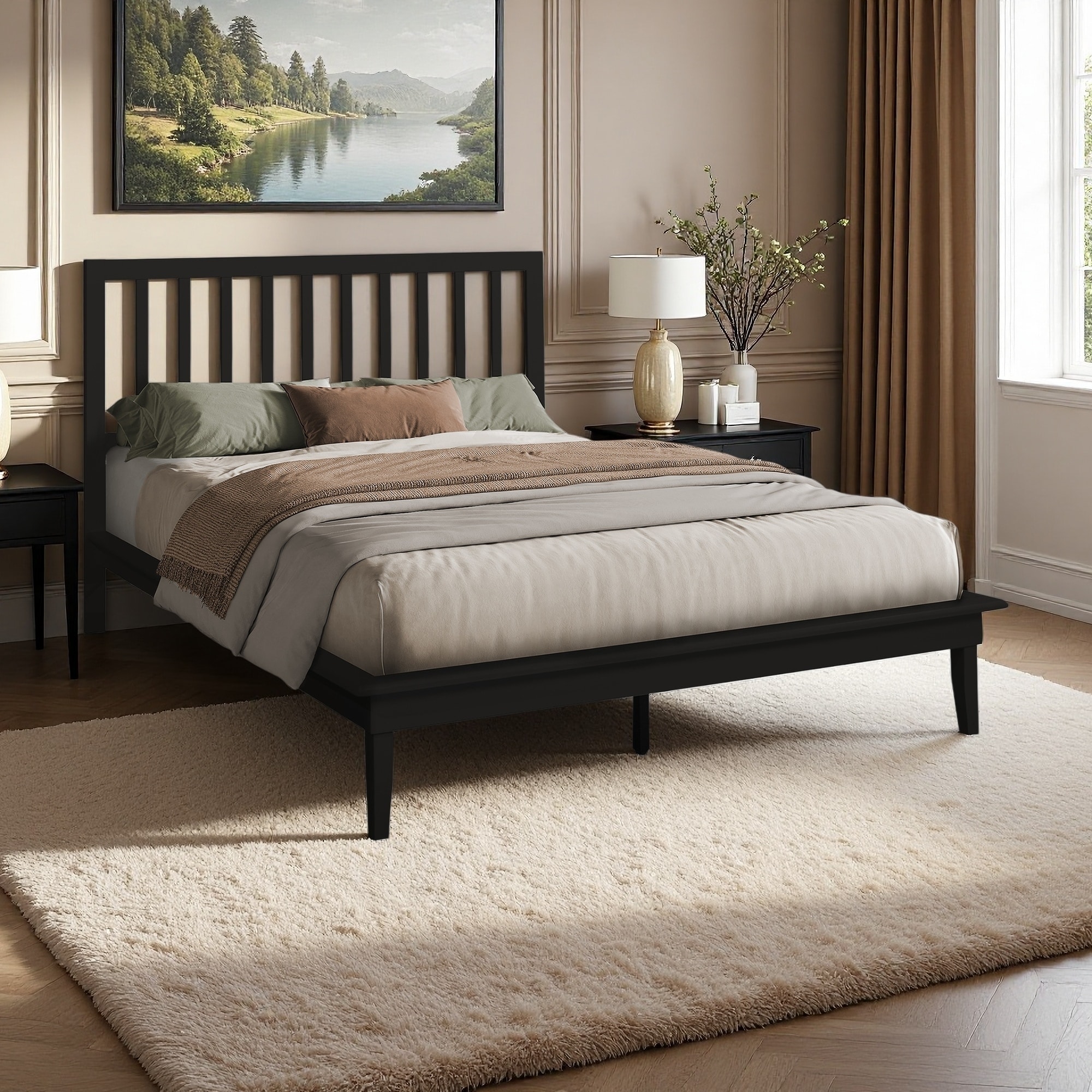 Queen Size Wood Platform Bed Frame with Contemporary Style