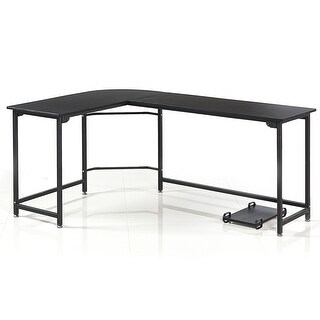 Overstock BEECH L-shaped Wood and Steel Corner Computer Desk (Black - Small)