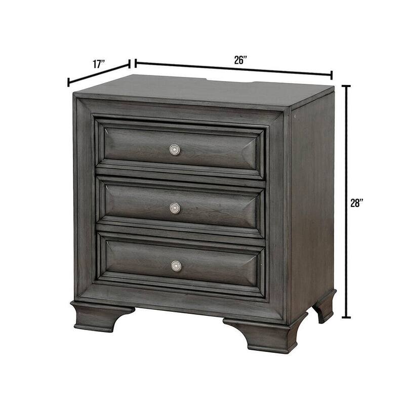 Solid wood 1pc Nightstand Nickel Round Knob Transitional Style 3-Drawers Nightstand w Under Nightlight