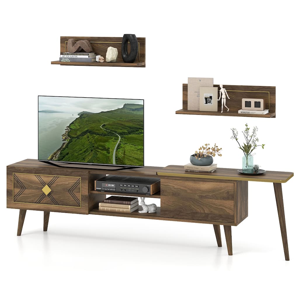 Gymax TV Stand Rustic Farmhouse Entertainment Center Suits TVs up to
