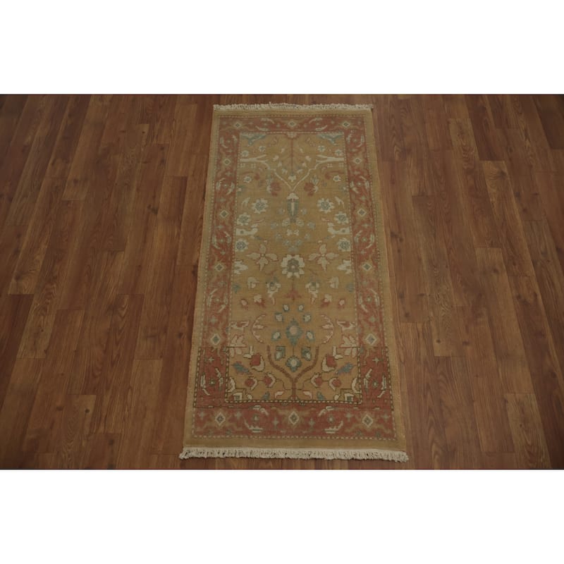 Hand Knotted Oriental 100% Wool Carpet Traditional All-Over Brown Ziegler Area Rug - 3' 10'' X 1' 11''
