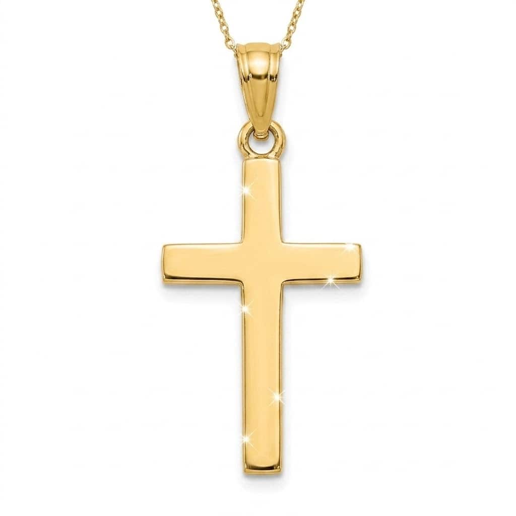 Curata 10k Yellow Gold 18" Small Beveled Polished Squared Cross Pendant Necklace (10mm x 23mm)