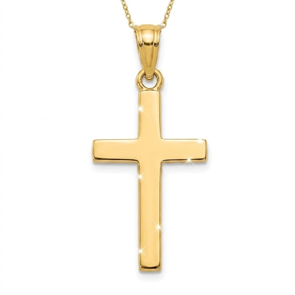 Curata 10k Yellow Gold 18" Small Beveled Polished Squared Cross Pendant Necklace (10mm x 23mm)