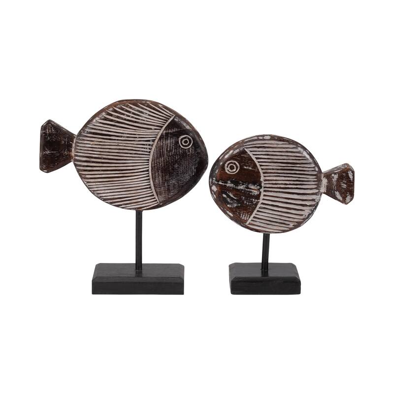Sagebrook Home Wood Fish on Stand, Coastal Nautical Decorative Sculpture for Living Room