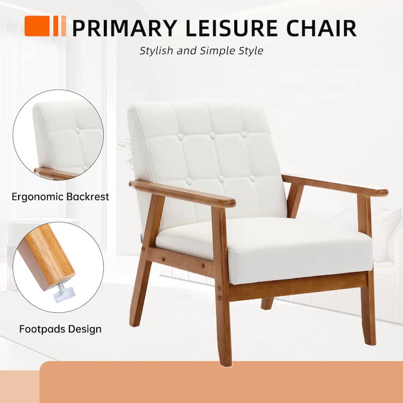 Linen/PU Upholstered Tufted Living Room/Bedroom Accent Chair With Wood Legs
