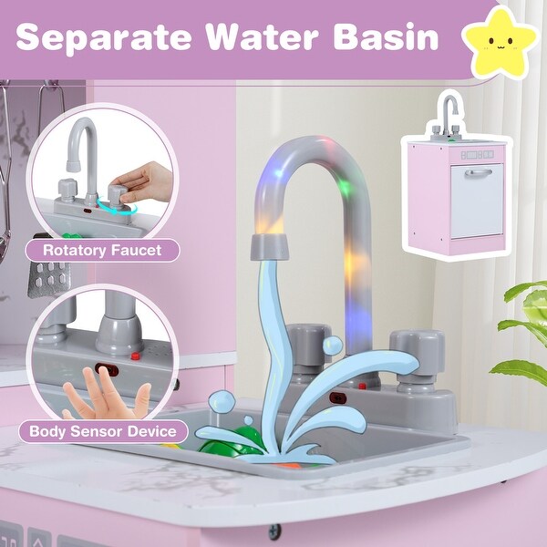 Corner Kids Play Kitchen Set with Lights, Ice Maker, Dishwasher