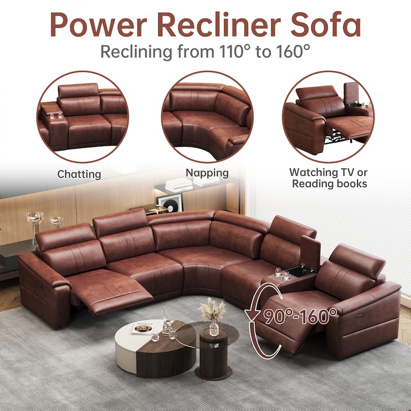 Power Recliner 6-Piece Sectional Sofa with Storage Console