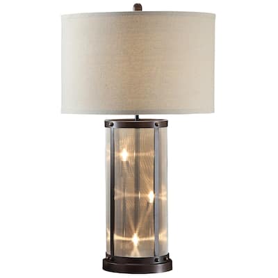 31 Inch Table Lamp, Classic Drum Fabric Shade, Modern Metal Base, Bronze