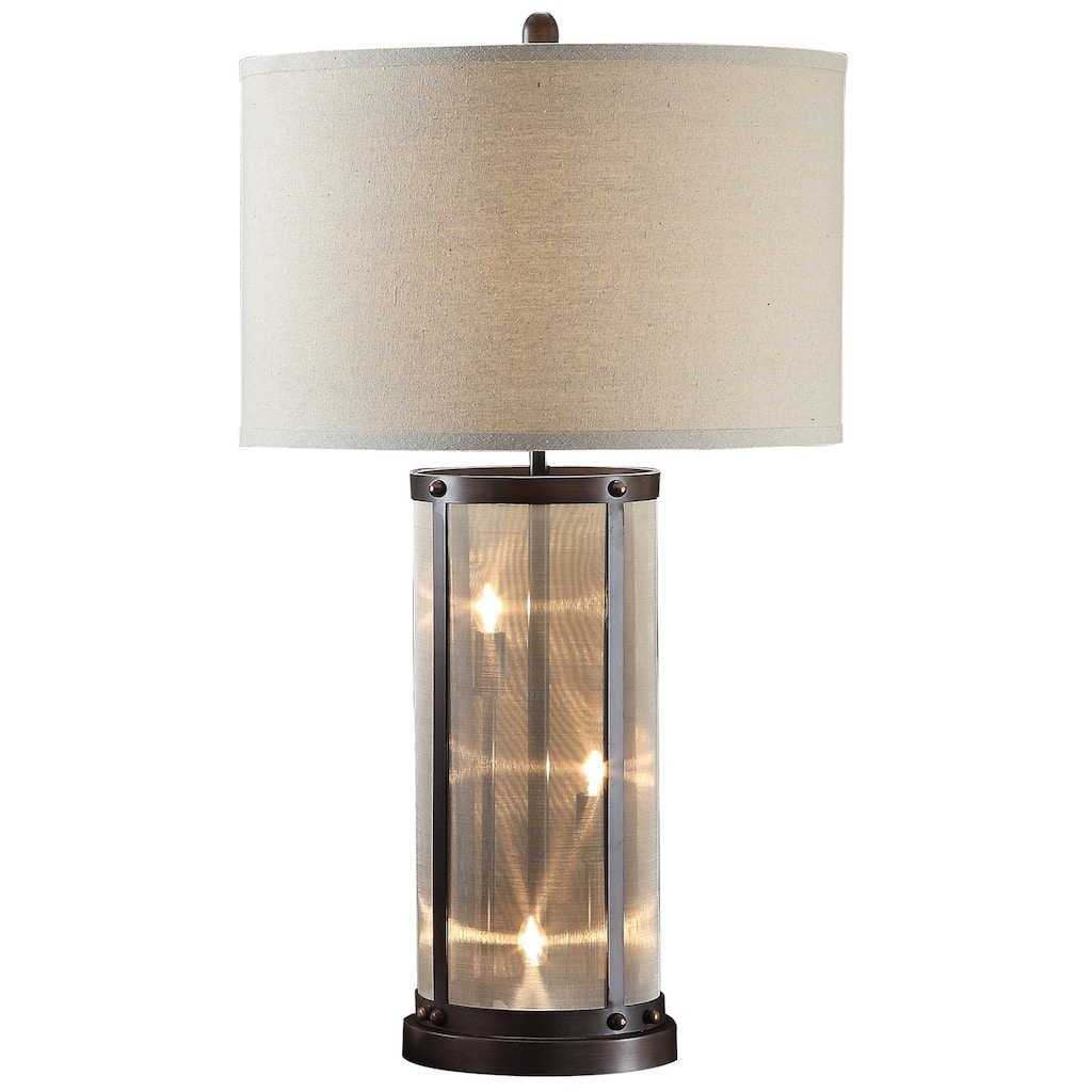 31 Inch Table Lamp, Classic Drum Fabric Shade, Modern Metal Base, Bronze