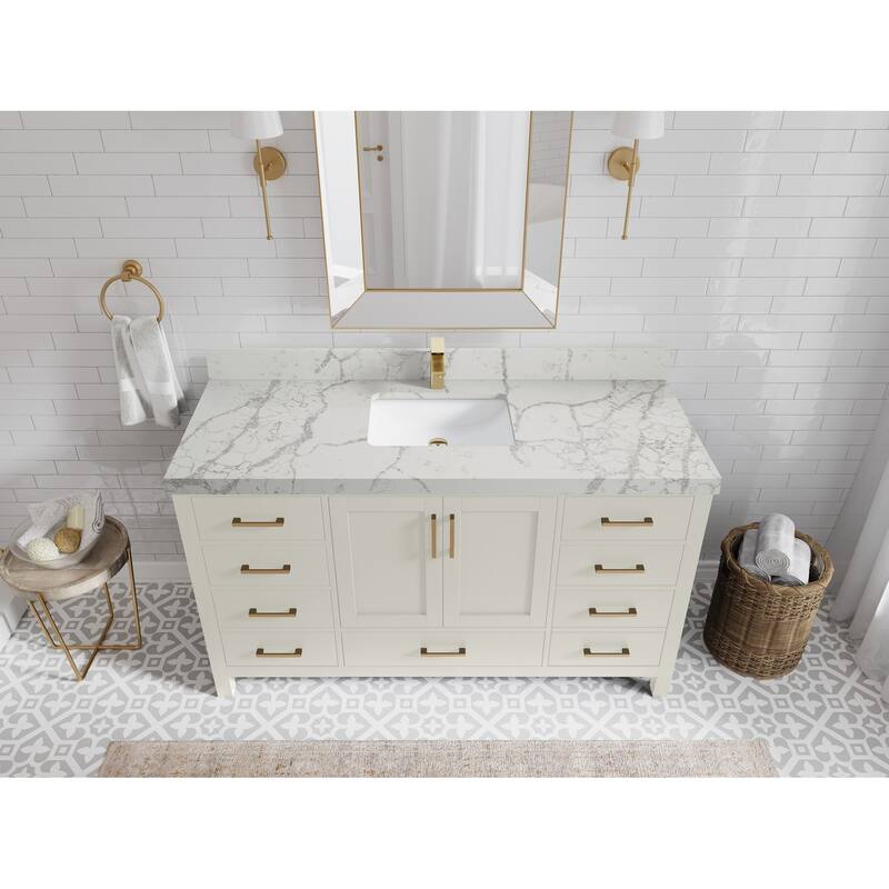 Willow Collections 60 in. W x 22 in. D Malibu Single Sink Bathroom Vanity with Countertop - 2" Venatino - Fine grain