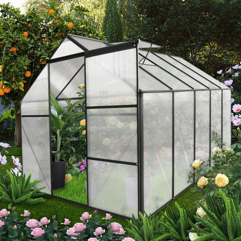 6x10 FT Polycarbonate Greenhouse Raised Base and Anchor Aluminum