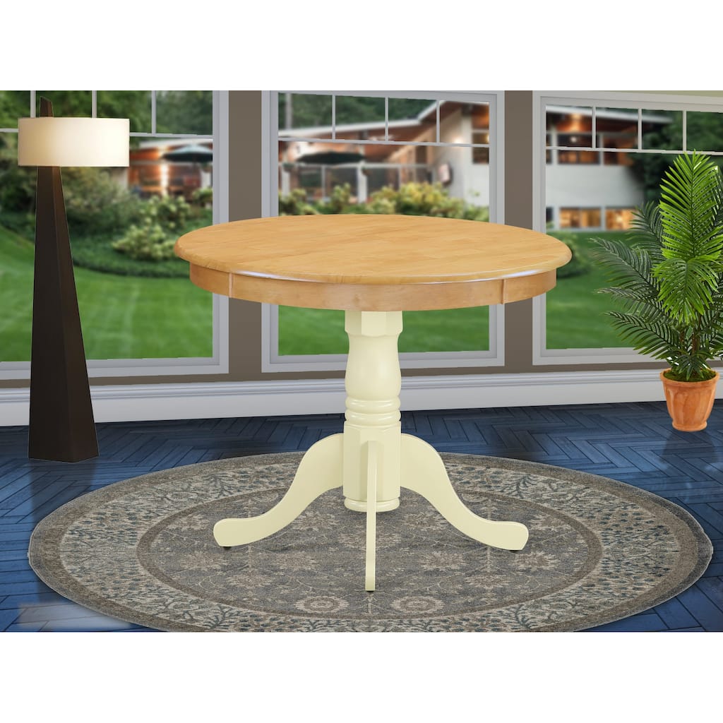 East West Furniture Antique Kitchen Dining Table - a Round Wooden Table Top with Pedestal Base, (Finish Options)