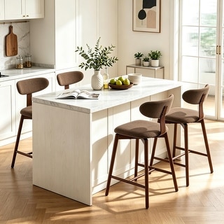 Wooden Upholstered Swivel Bar Chairs Set