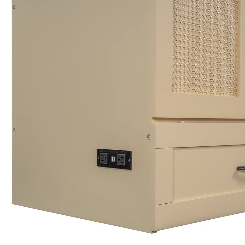 Queen Size Murphy Bed with Large Storage Drawers, USB Charging Port, and Space-Saving Design for Small Rooms