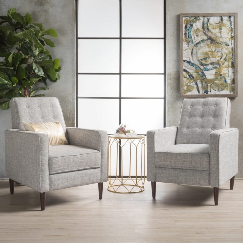 Mervynn Mid-century Tufted Recliners (Set of 2) by Christopher Knight Home - Light Grey Tweed