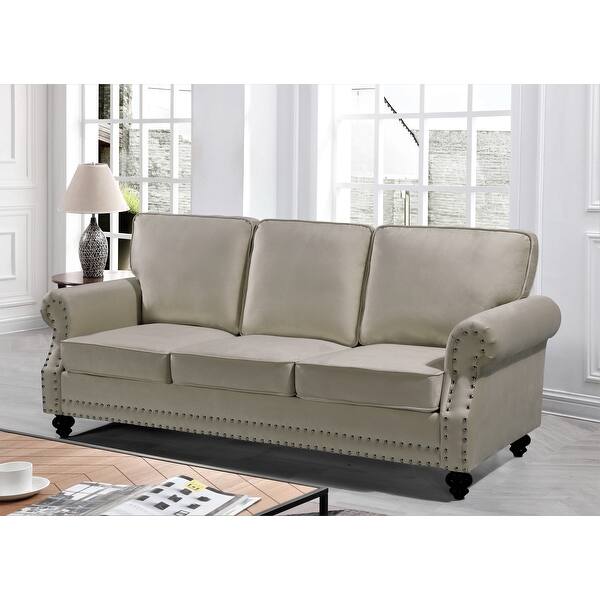 Shop Suffield Traditional Velvet Nailhead Sofa Overstock 32079049