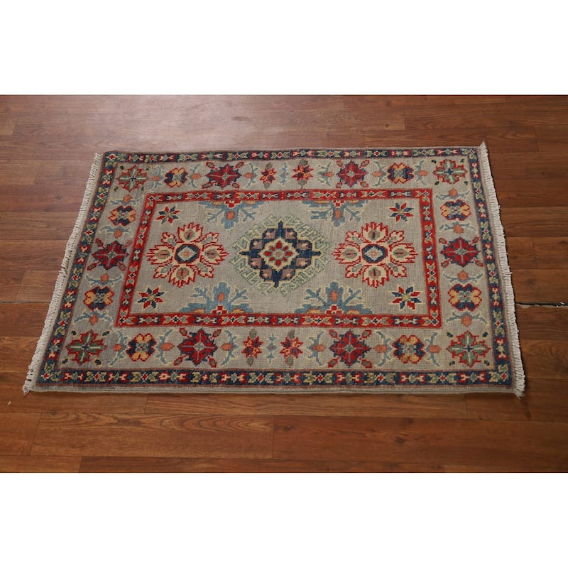 Geometric Kazak Oriental Foyer Rug Hand-Knotted Wool Carpet - 2'0" x 3'0"