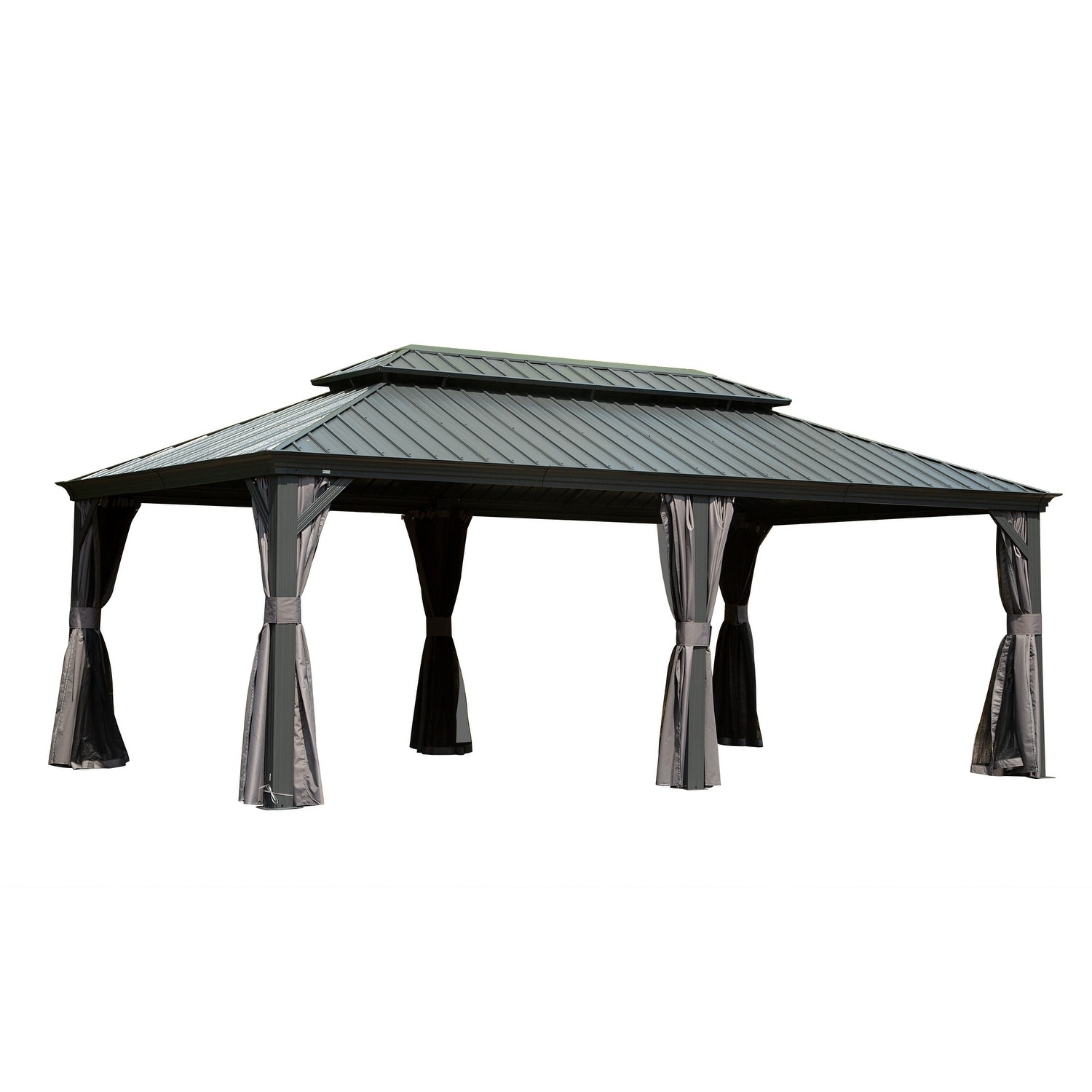 14' X 20' Hardtop Gazebo with Double Roof, Aluminum Frame, Curtains, and Netting for Outdoor Spaces
