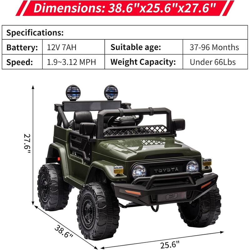 Licensed Toyota Battery Powered Electric 12V Ride on Car for Kids