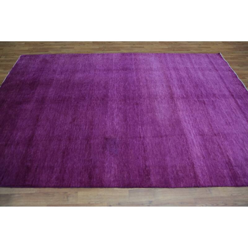 Hand Knotted Oriental 100% Wool Carpet Modern Solid Purples Gabbeh Area Rug - 9' 0'' X 6' 1''