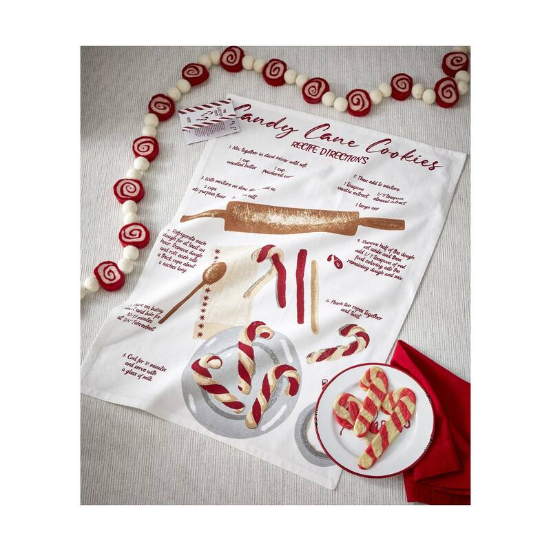 Candy Cane Cookies Recipe Dishtowel - Christmas Kitchen Towel, Cotton, Machine Wash, 26" x 18" - Festive Holiday Decor