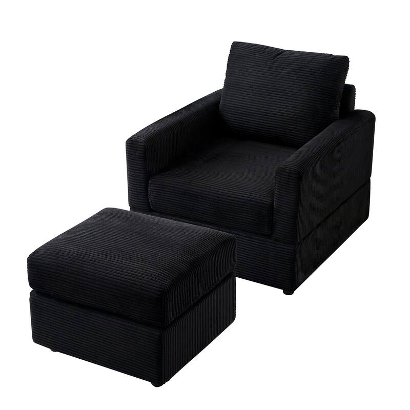 Classic Corduroy Chaise Lounge Chair with Ottoman,Upholstered Sofa Couch Chair for Living Room,Accent Lounge Chair with Armrests