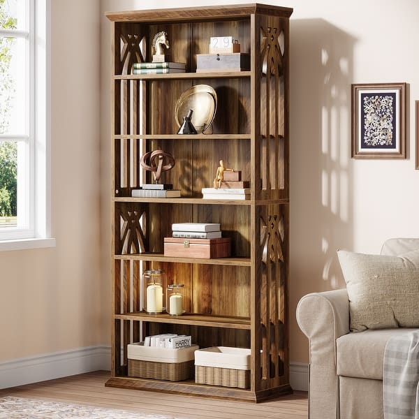 slide 2 of 11, Large Bookcases,7-Tier Wood Bookshelf Freestanding Sheling Units Brown