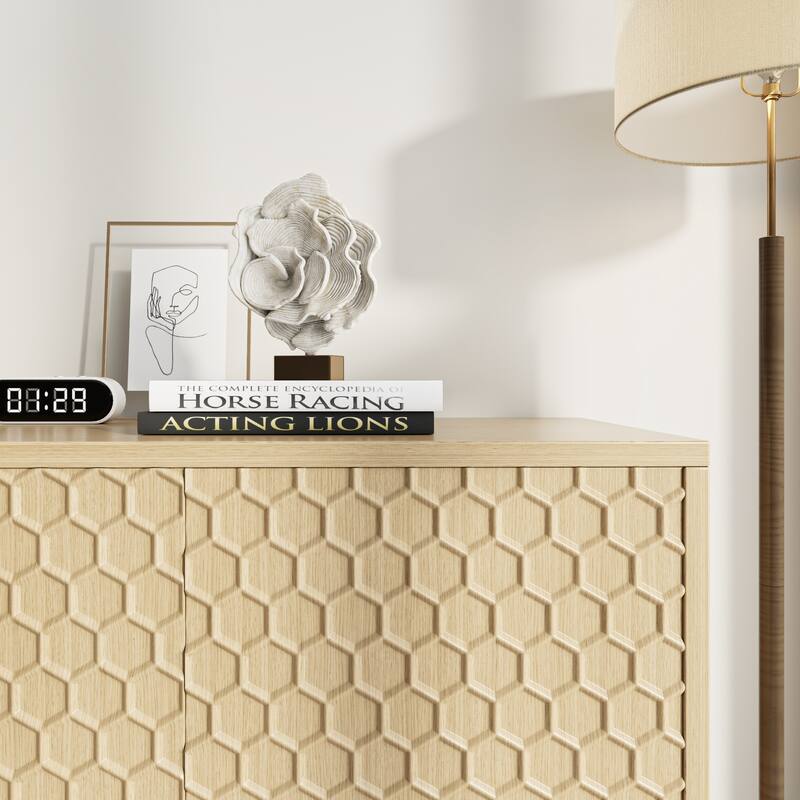 Modern Honeycomb Storage Cabinet Sideboard with Two-Tone Finish, Entryway Accent Cabinet with Adjustable Shelves