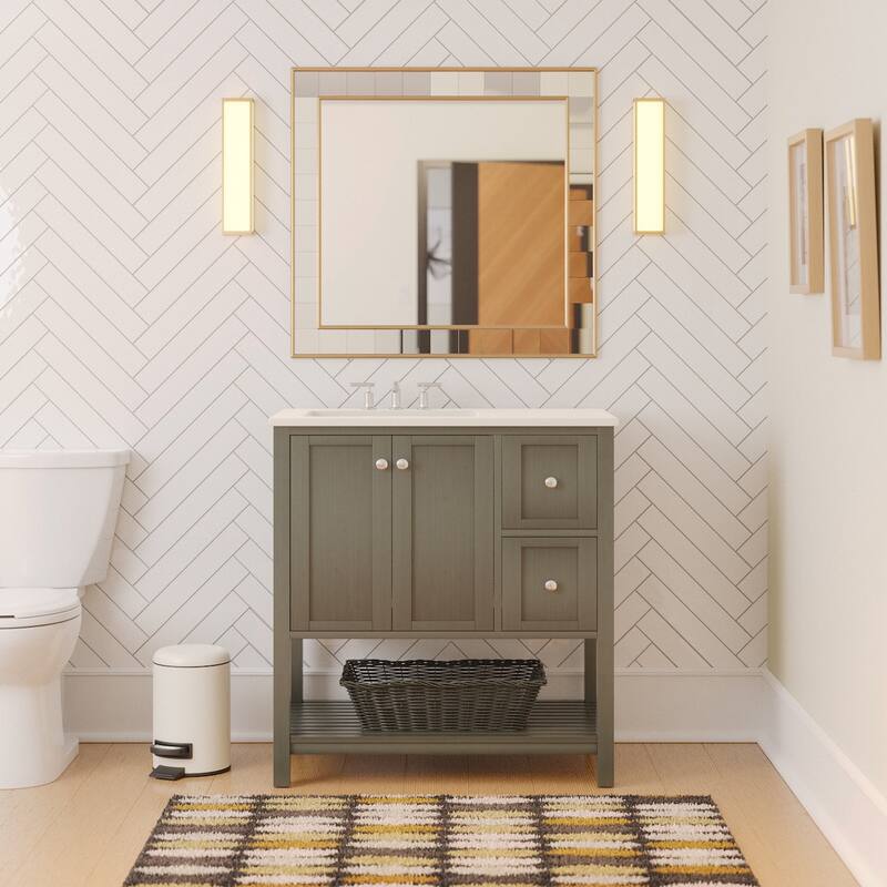 KitchenBathCollection Lakeshore 36" Bathroom Vanity with Engineered White Top