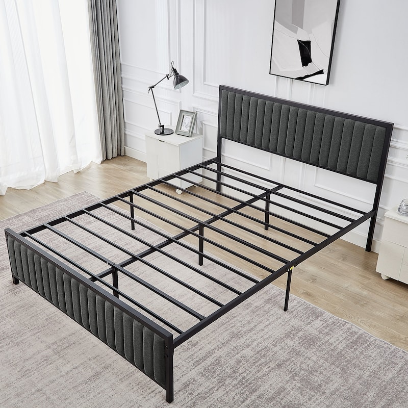 VECELO Upholstered Bed Frame with Tufted Headboard & Footboard Heavy Duty Steel Slats Platform No Box Spring Needed