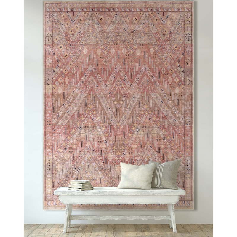 Well Woven Asha Vintage Anya Machine Washable Area Rug - 7' 7" x 9' 10" - Pink Rust Beige - Rectangle