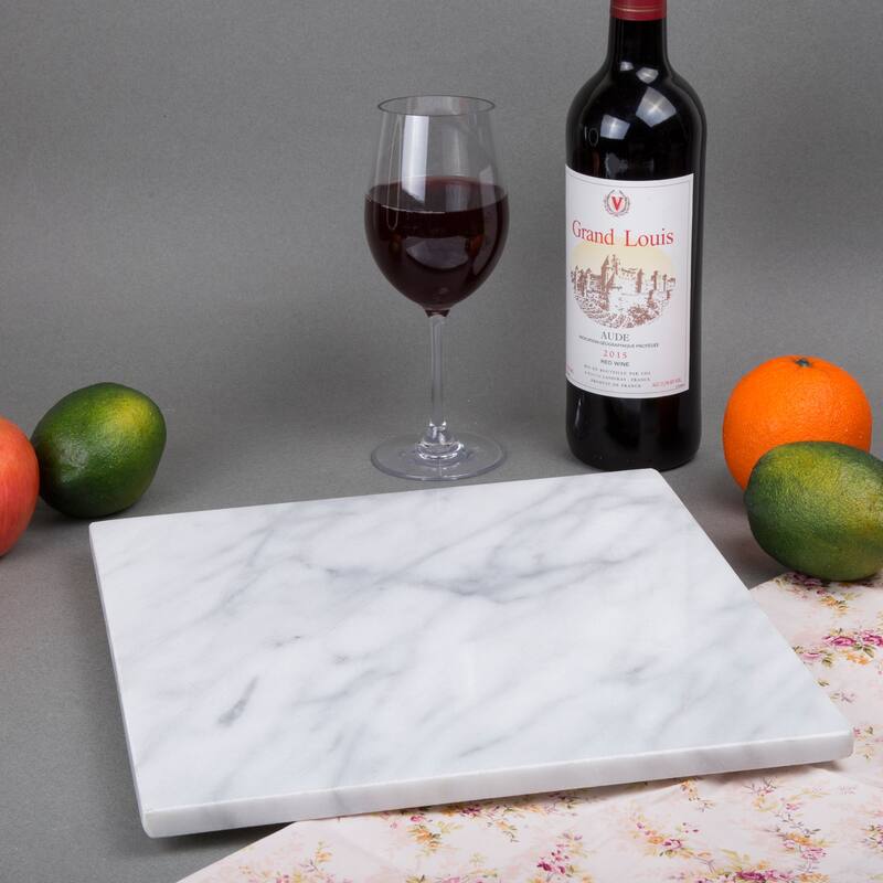 Creative Home Natural Marble 12" x 12" Square Cheese Board, Serving Platter, Baking Pastry Board, Off-White (pattern may vary)