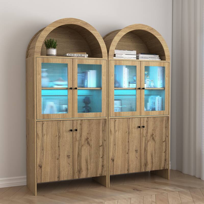 Anmytek Lighted Display Cabinet Pantry Storage with LED Dome Top Modern Home Decor