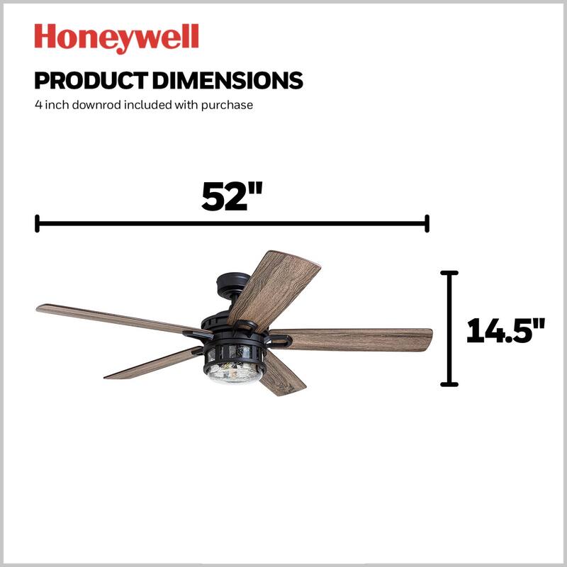 Honeywell Bonterra Rustic Farmhouse Black Ceiling Fan with LED Light & Remote Control - 52-inch