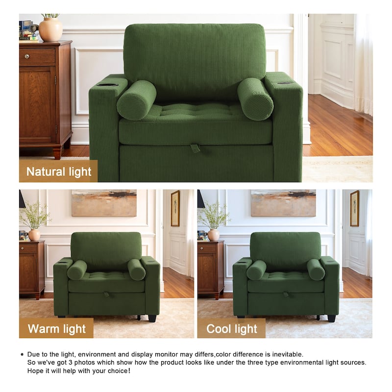 Corduroy Convertible Chair 3 in 1 Sleeper Sofa Chair Bed