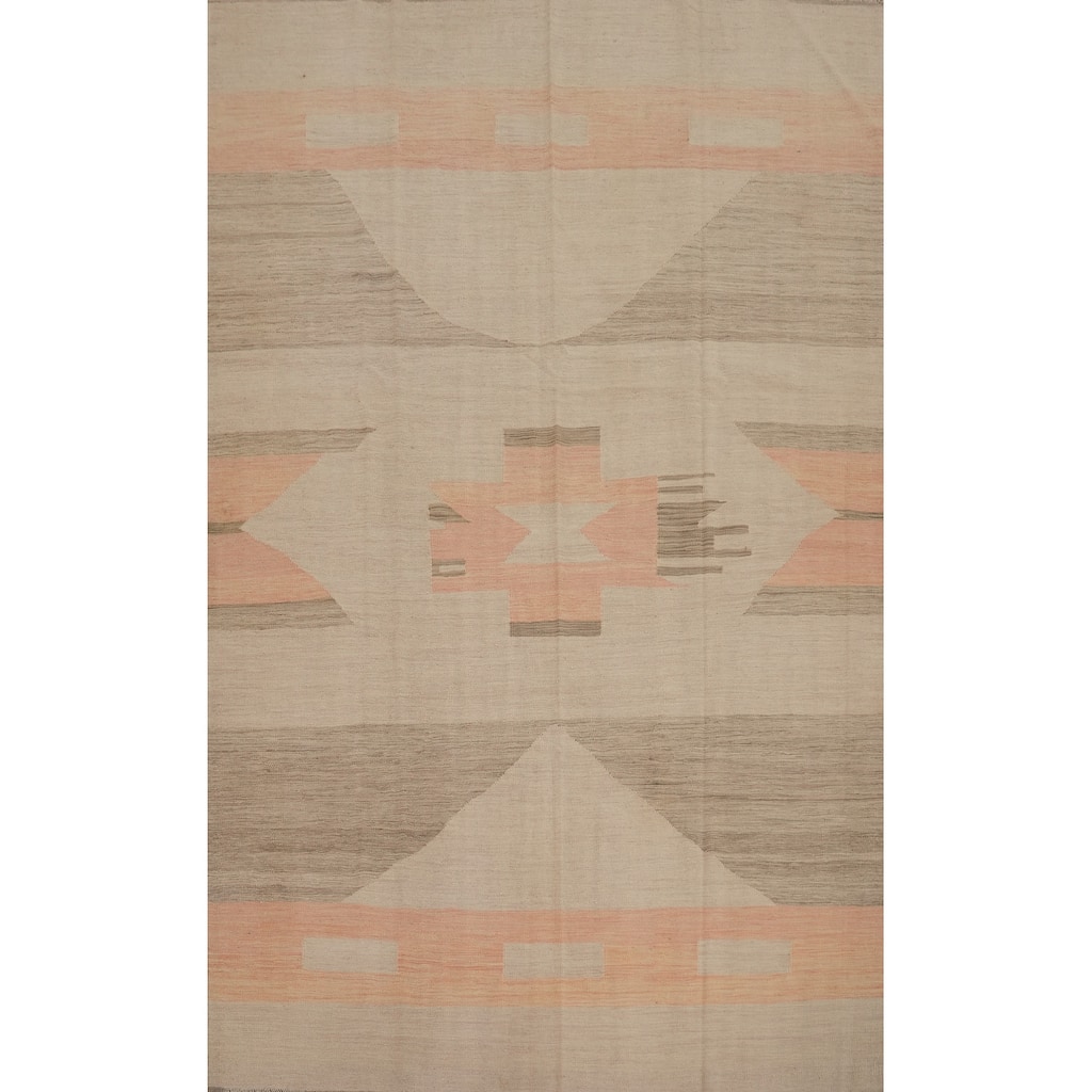 Hand Woven Southwestern Wool Beige Geometric Area Rug - 9' 10'' X 6' 7''