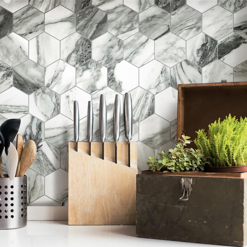 Merola Tile Touche 4" Hex Zebre 11-3/4" x 13-5/8" Porcelain Floor and Wall Tile - (1 Tile)