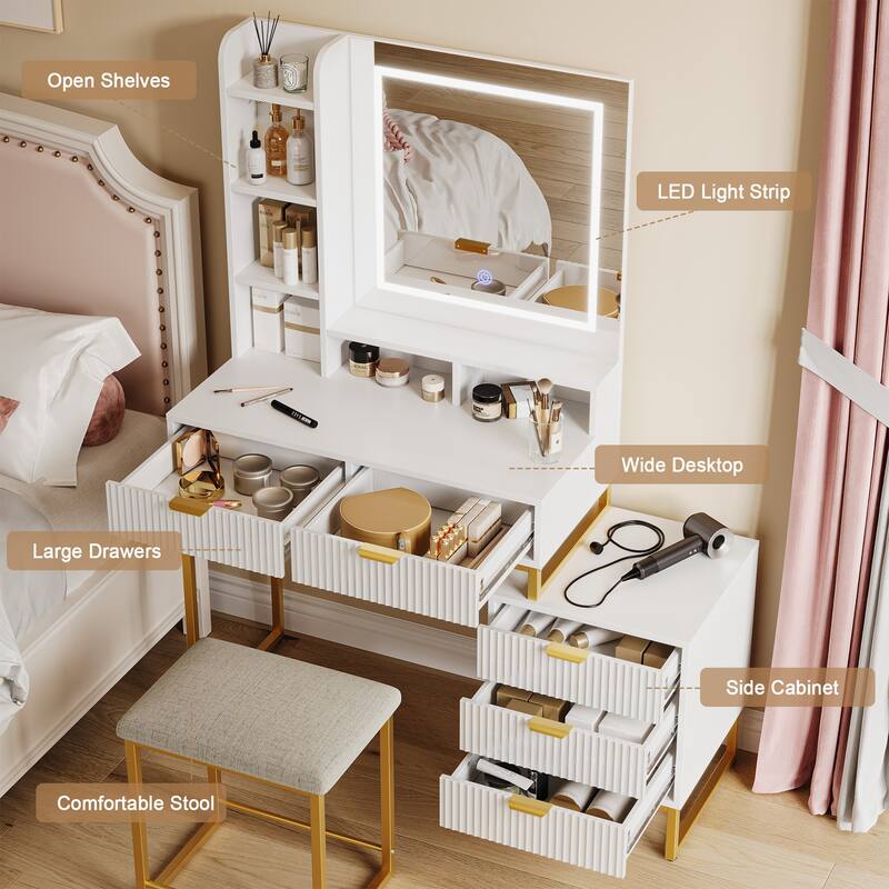 Makeup Vanity Desk with Mirror and Lights
