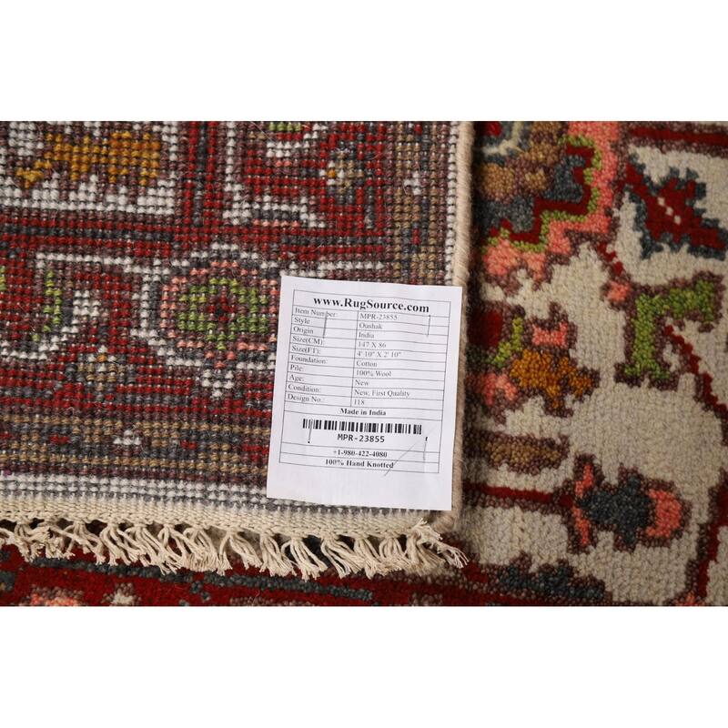 Floral Ivory Oushak Indian Foyer Rug Handmade Wool Carpet - 2'10"x 4'10"