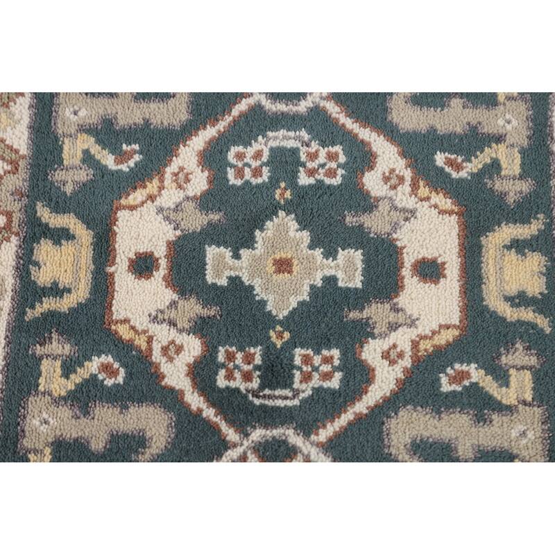 Green & Ivory Oushak Oriental Runner Rug Handmade Wool Carpet - 2'7"x 10'0"