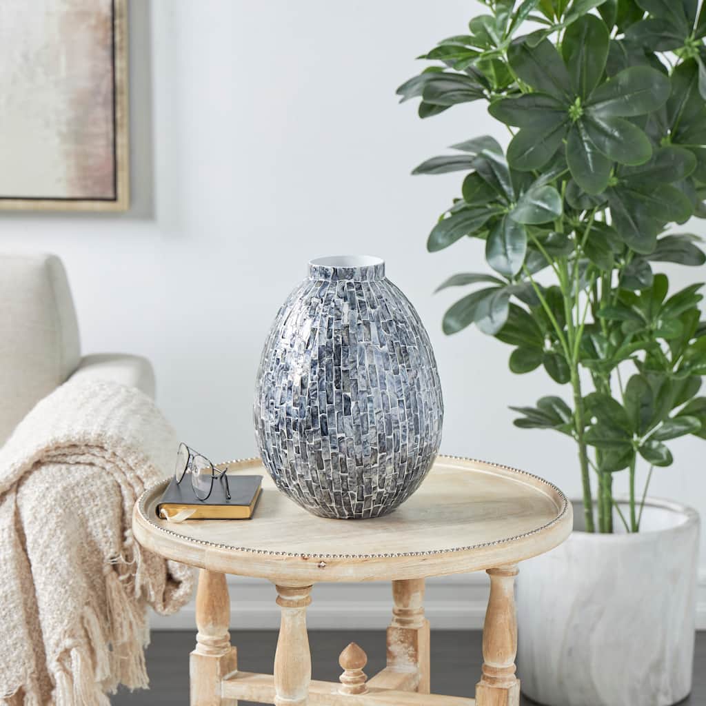 Gray Mother of Pearl Shell Handmade Mosaic Inspired Decorative Vase