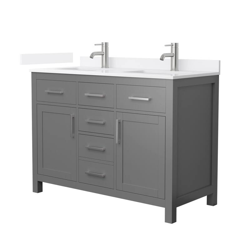 Wyndham Collection WCG2424-48D-QTZ-UNSMXX Beckett 48" Free Standing - Dark Gray / White Quartz Top / Brushed Nickel