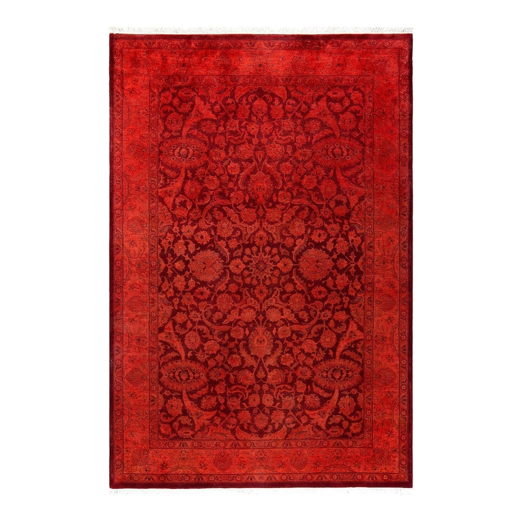 Overton Hand Knotted Wool Vintage Inspired Modern Contemporary Overdyed Red Area Rug - 4' 3" x 6' 4"