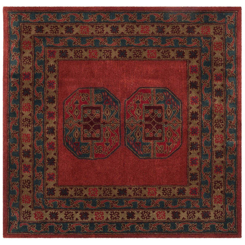 SAFAVIEH Handmade Heritage Katla Traditional Oriental Wool Rug - 6' Square - Red