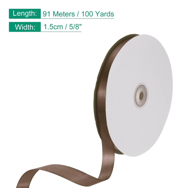 Satin Ribbon, 100 Yards Single Face Polyester Satin Ribbon - Coffee - 5/8 Inch
