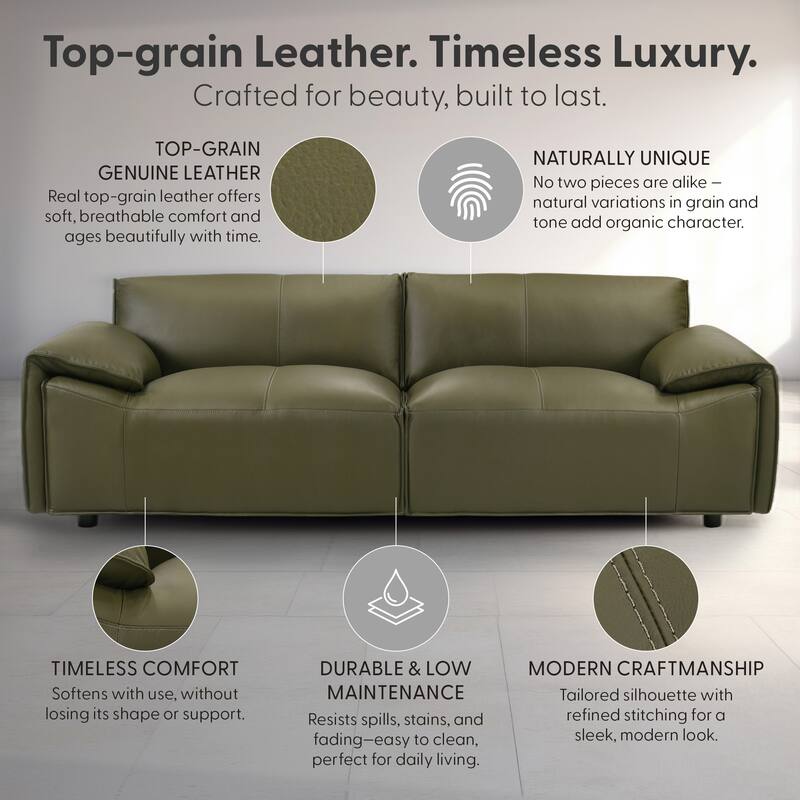 Tanner Top Grain Leather Loveseat, Sofa, or Living Room Set with Padded Arms
